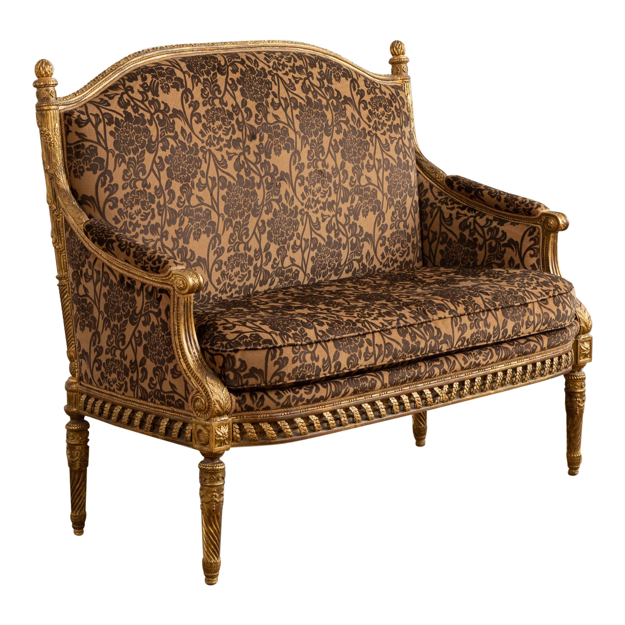  A Finely Carved  Louis XVI Style Giltwood Sofa For Sale