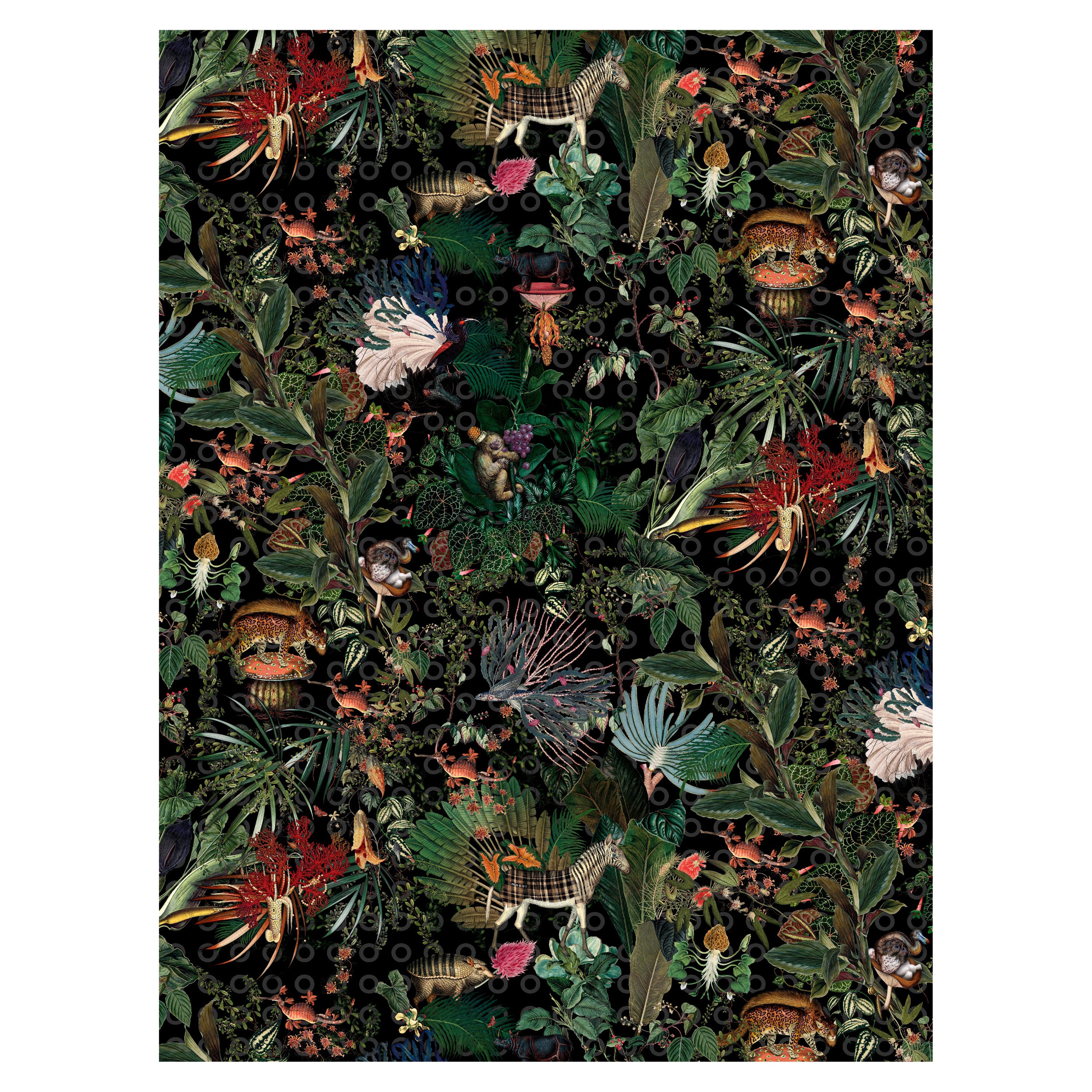 Moooi Large Extinct Animals Raven Rectangle Rug in Wool with Blind Hem Finish For Sale