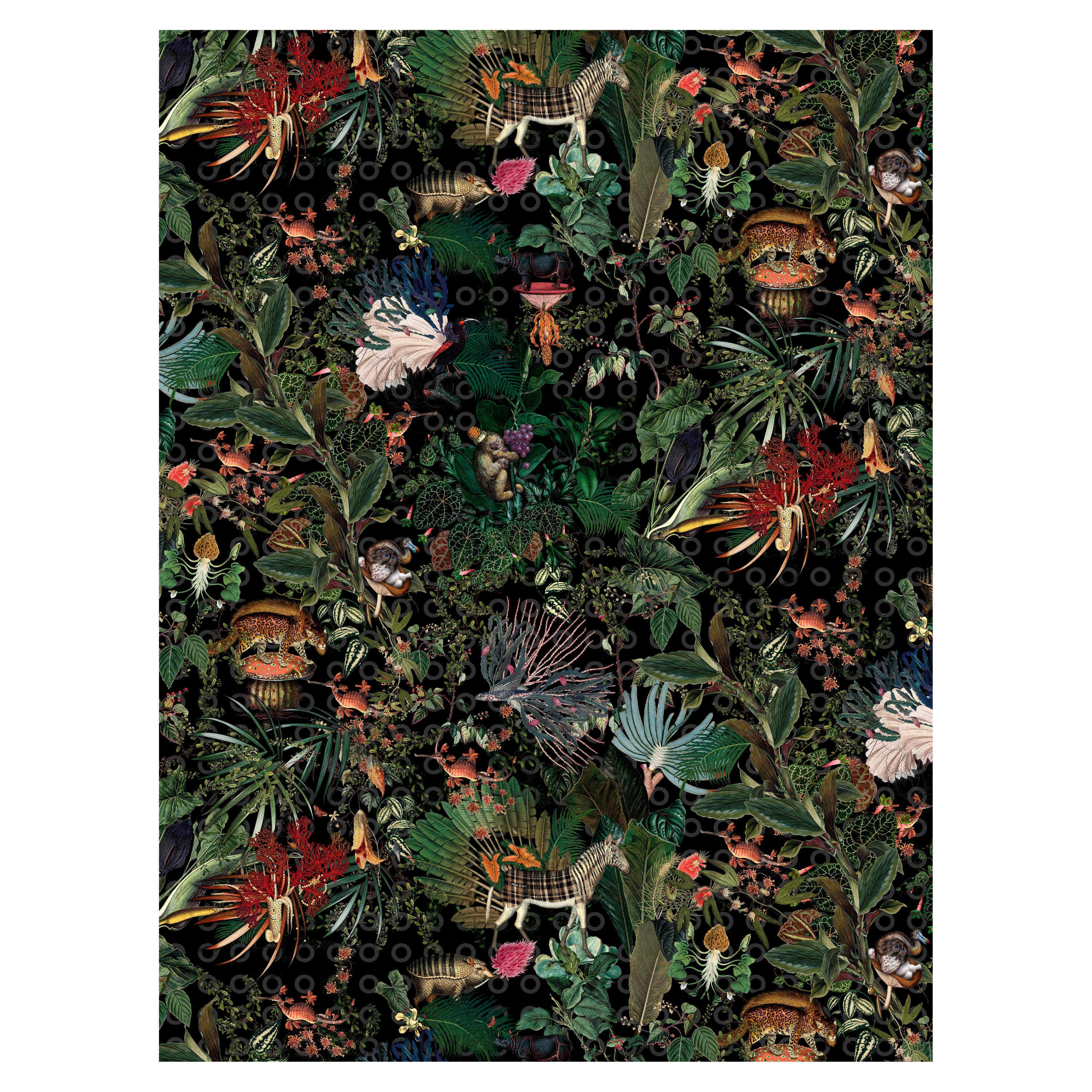 Moooi Large Extinct Animals Raven Rectangle Rug in Wool with Blind Hem Finish