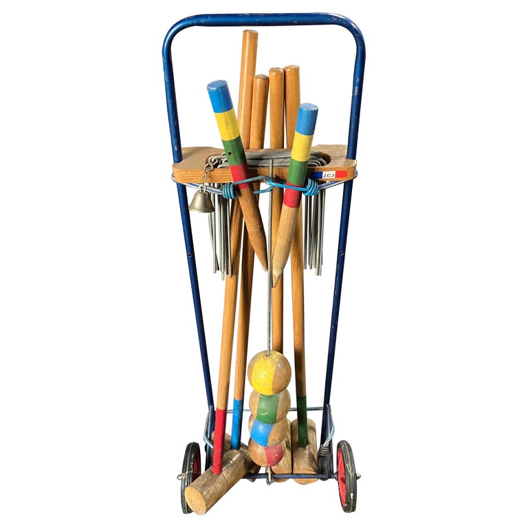 Early 20th Century French Painted Wooden Croquet Set for Four Person by