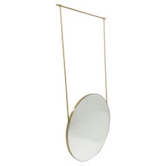 Orbis Suspended Double Sided Round Mirror with Brushed Brass Frame and Two Arms