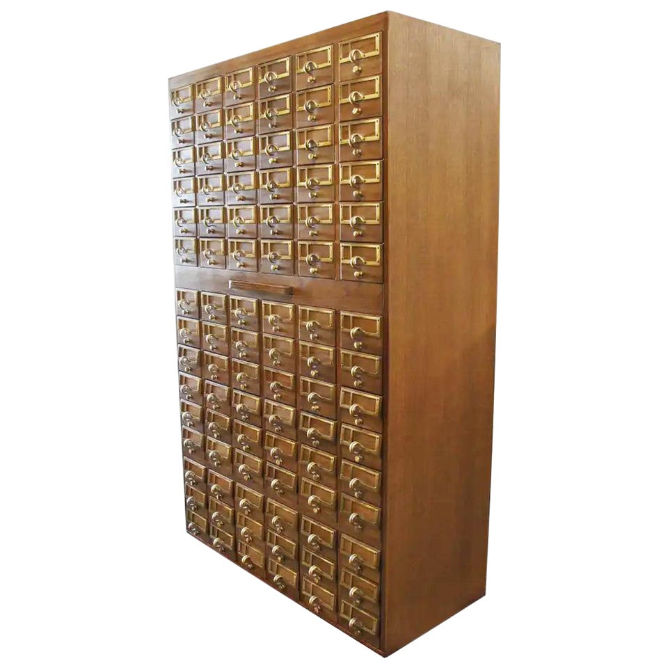 90 Drawer Vintage Library Card Catalogue For Sale