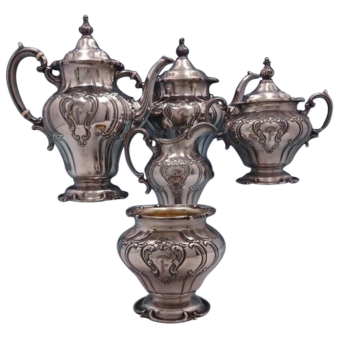 Chantilly by Gorham Duchess Sterling Silver Tea Set 5pc All Hand Chased '#6966'