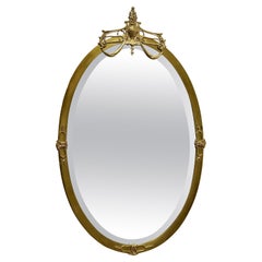 Long Oval Art Deco Gilt Brass Wall Mirror