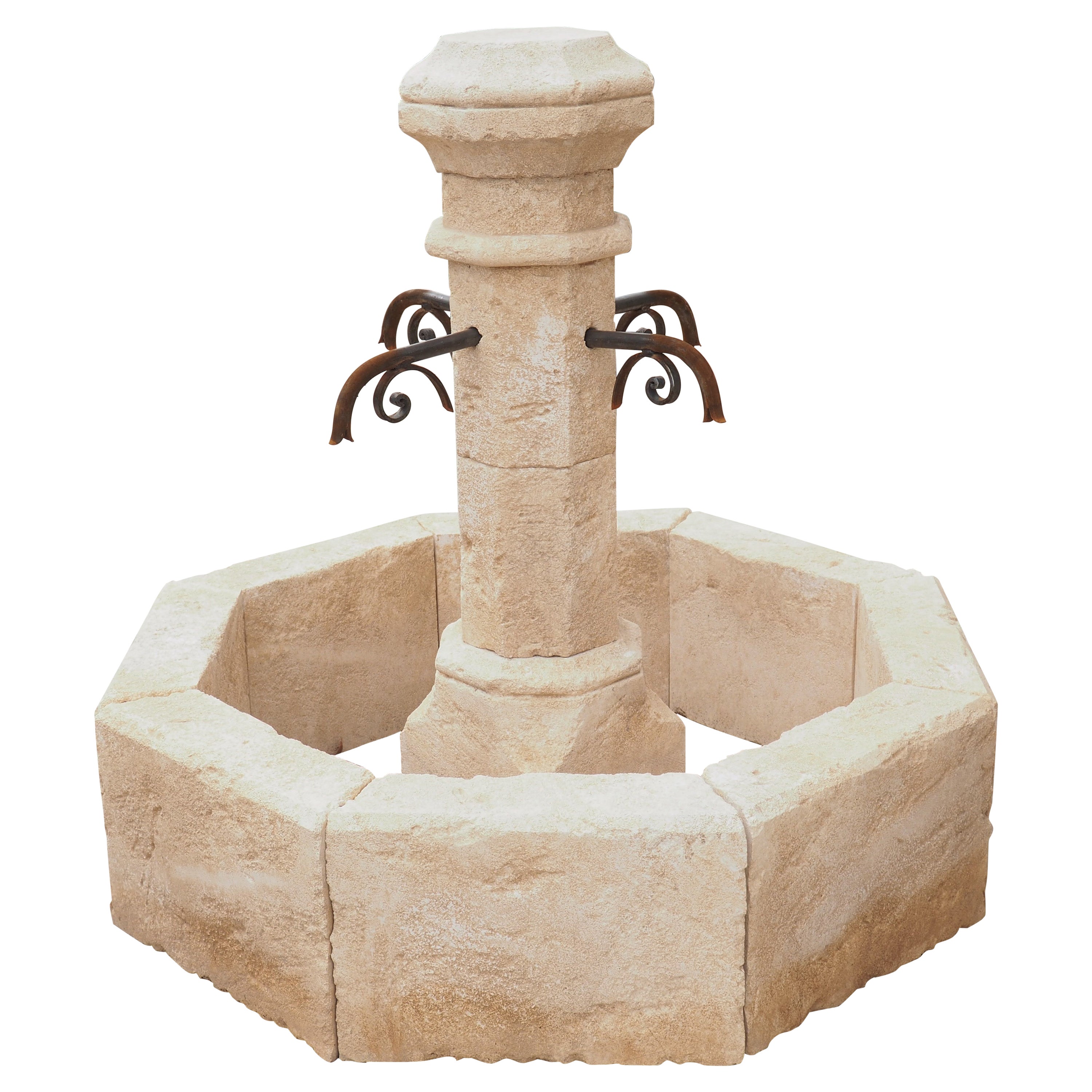 Small Octagonal Limestone Center Fountain from Provence, France