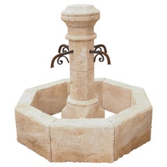 Small Octagonal Limestone Center Fountain from Provence, France