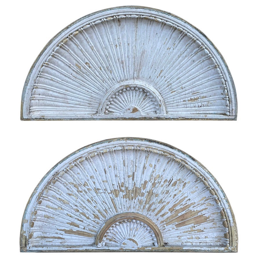 Pair of 18th Century American Federal Period Carved Fan Shaped Lintels