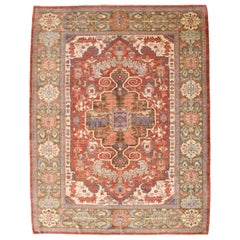 Wool Transitional Heriz Rug, Red, Blue and Cream, 8’ x 10’