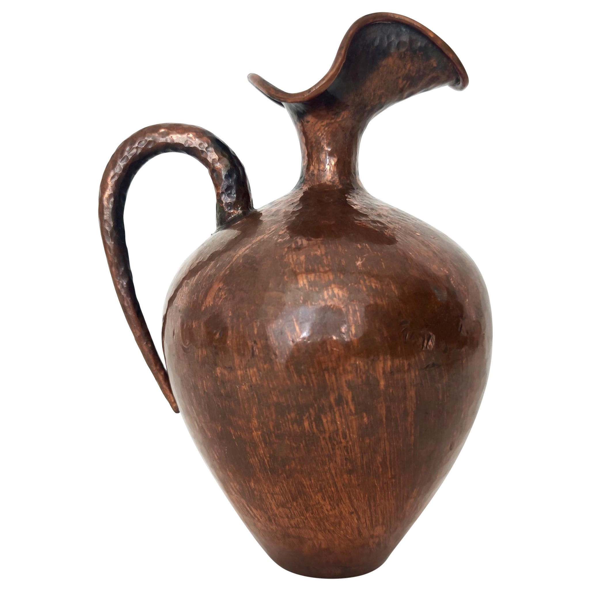 Small Vintage Embossed Copper Pitcher Vase by Egidio Casagrande, Italy For Sale