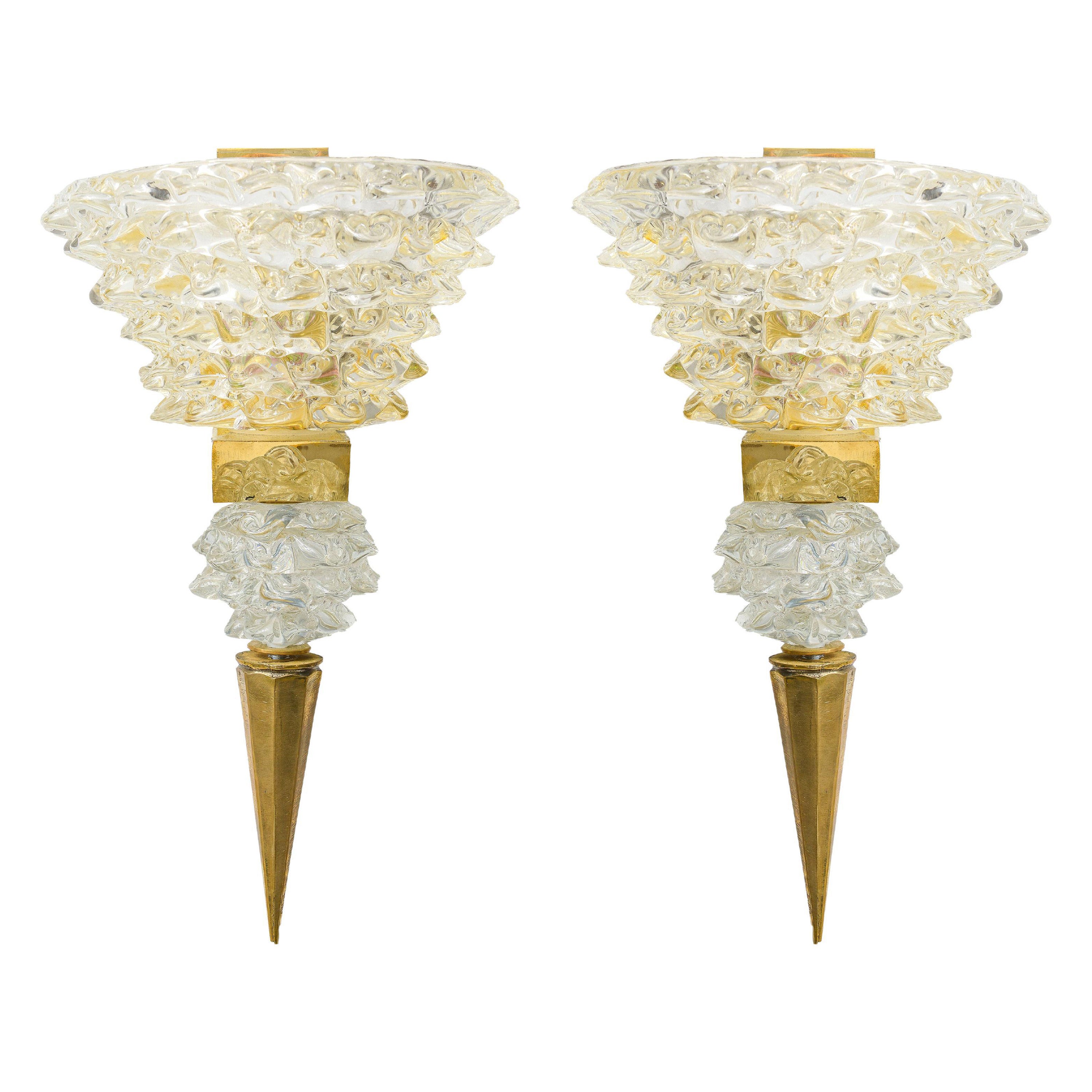 Contemporary Pair of Murano Rostrato Glass Sconces, Manner of Barovier Toso