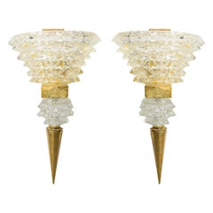 Contemporary Pair of Murano Rostrato Glass Sconces, Manner of Barovier Toso