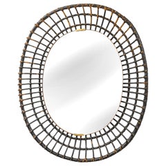 Vintage Italian Oval Rattan Mirror 