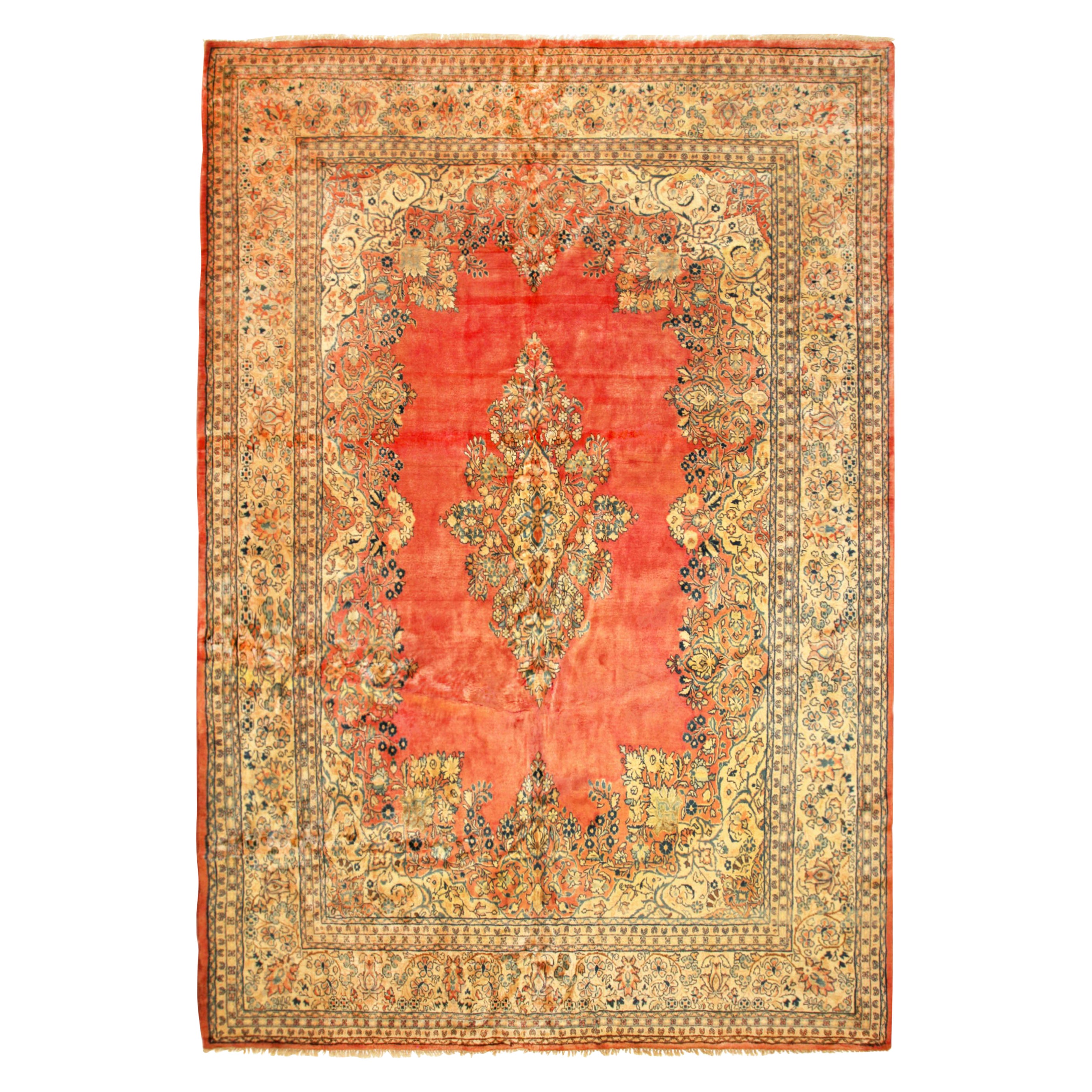 Tapis persan Sarouk oriental vintage, taille de pièce, avec médaillon, vers 1940