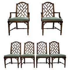 Chinese Chippendale Faux Bamboo Dining Chairs by Century Set of 6