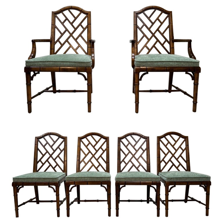 Chinese Chippendale Faux Bamboo Dining Chairs by Century Set of 6 at