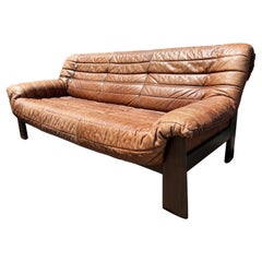 Vintage Mid-Century Modern Fluted Leather Sofa