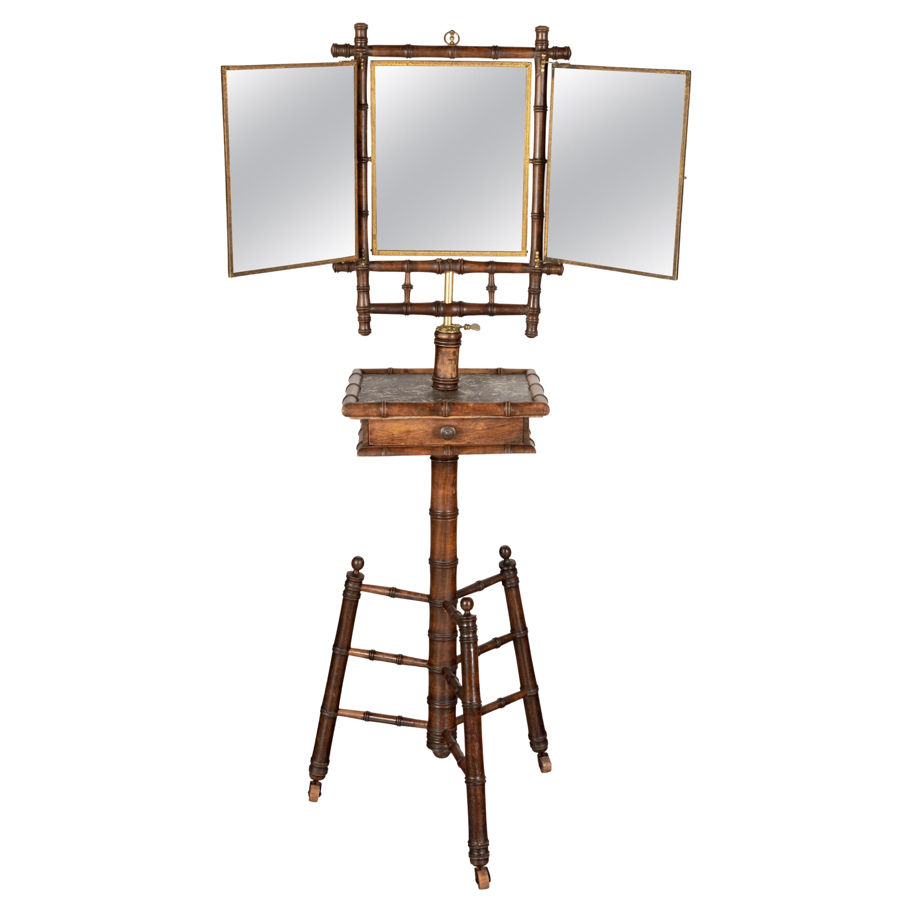 19th Century French Faux Bamboo Mirror Stand For Sale