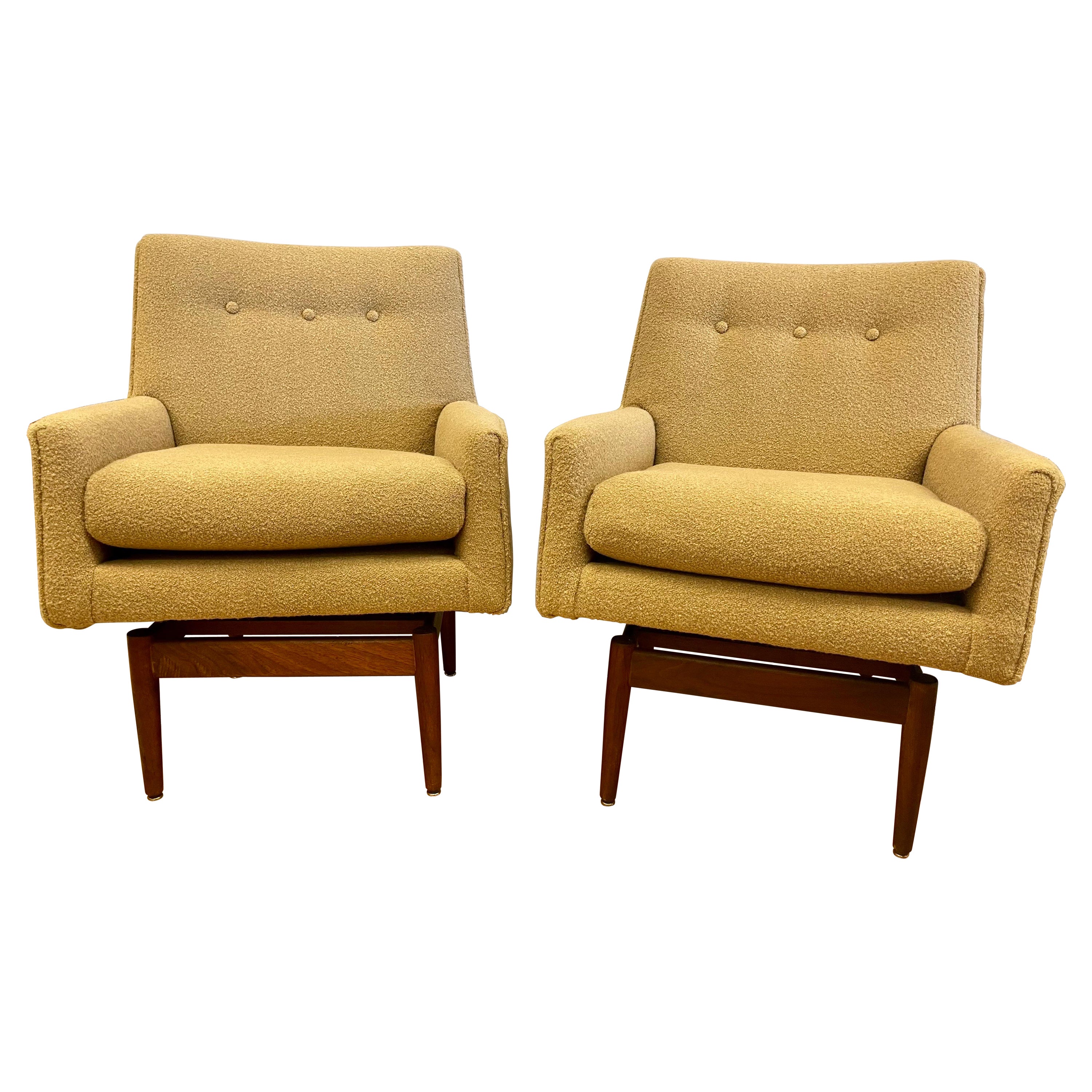 Mid-Century Modern Pair of Jens Risom Swivel Chairs New RL Boucle Upholstery