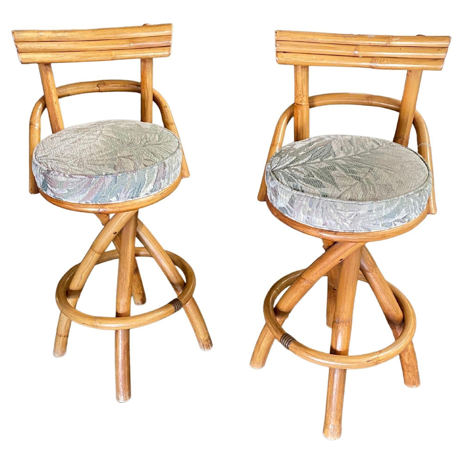 Restored Rattan Bar Stool with Vinyl Seat Backs, Set of Six at 1stDibs