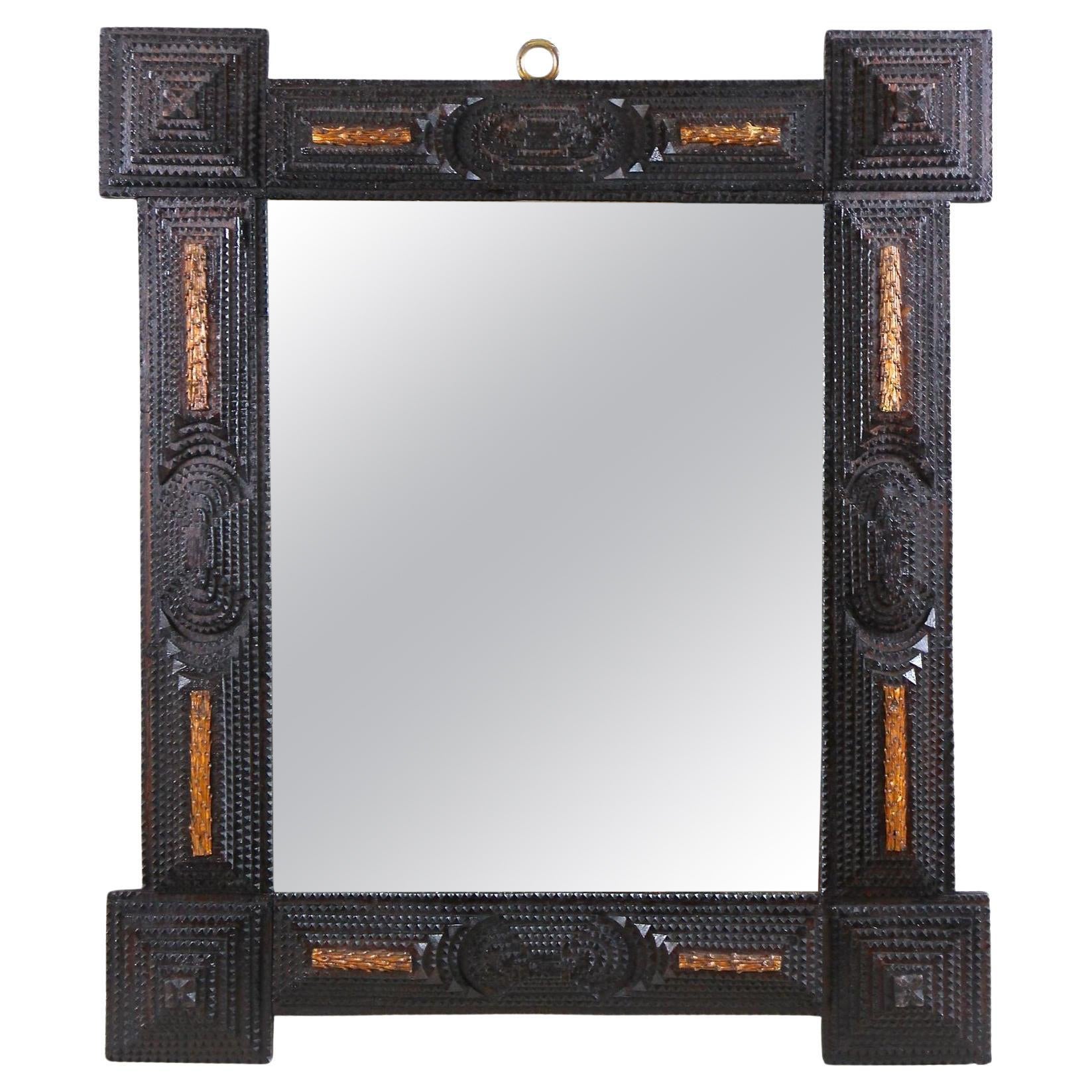 Tramp Art Rustic Wall Mirror with Spruce Branches, Austria circa 1890 For Sale