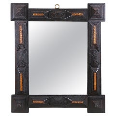 Tramp Art Rustic Wall Mirror with Spruce Branches, Austria circa 1890