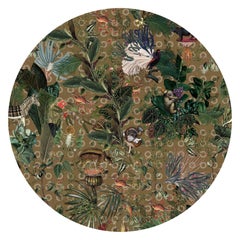 Moooi Small Menagerie of Extinct Animals Curry Round Rug in Wool with Blind Hem