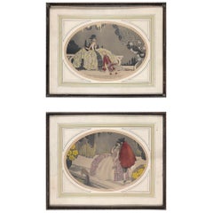 Antique Art Deco "After the Ball" Print set of 2 Signed by Louie