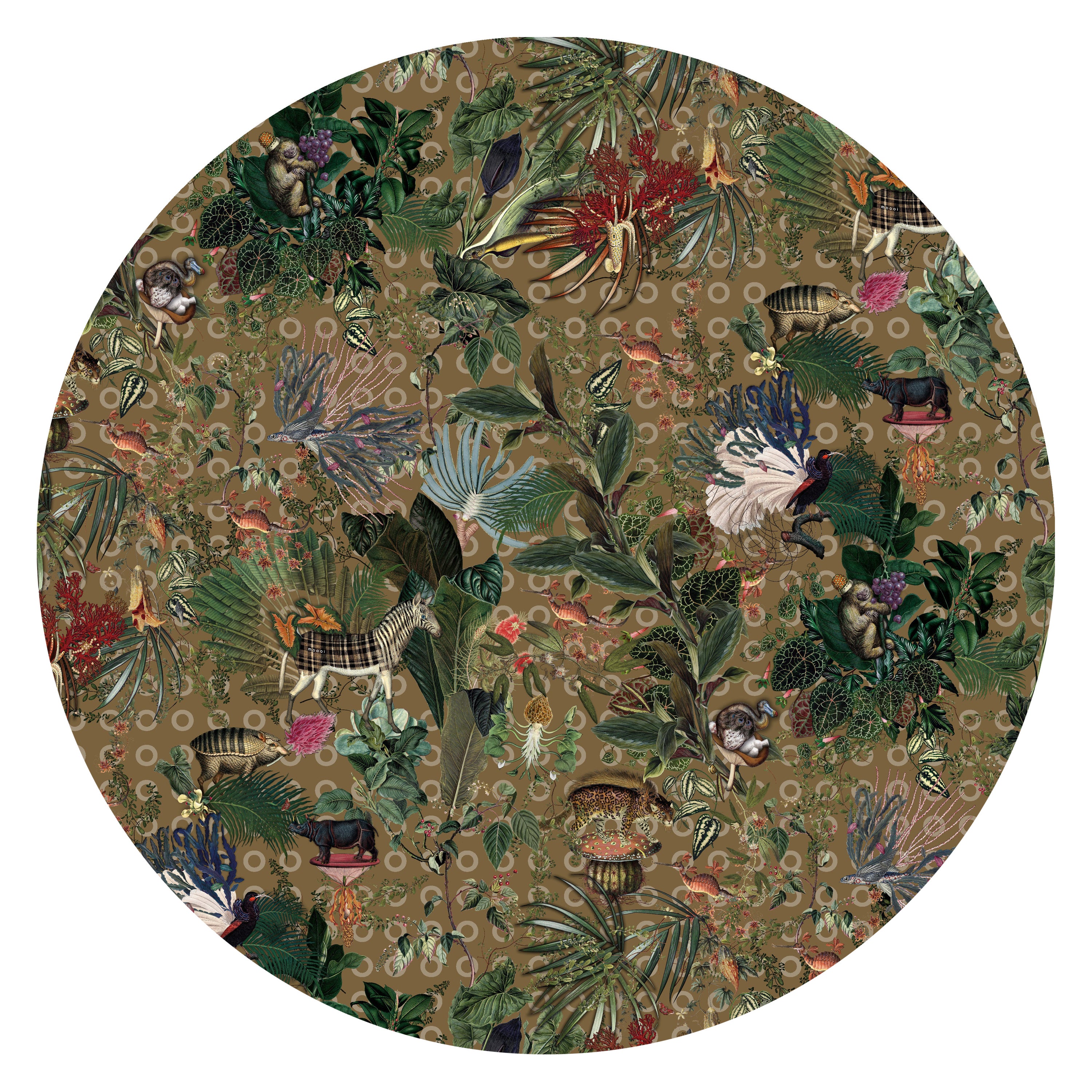 Moooi Large Menagerie of Extinct Animals Curry Round Rug in Soft Yarn Polyamide For Sale