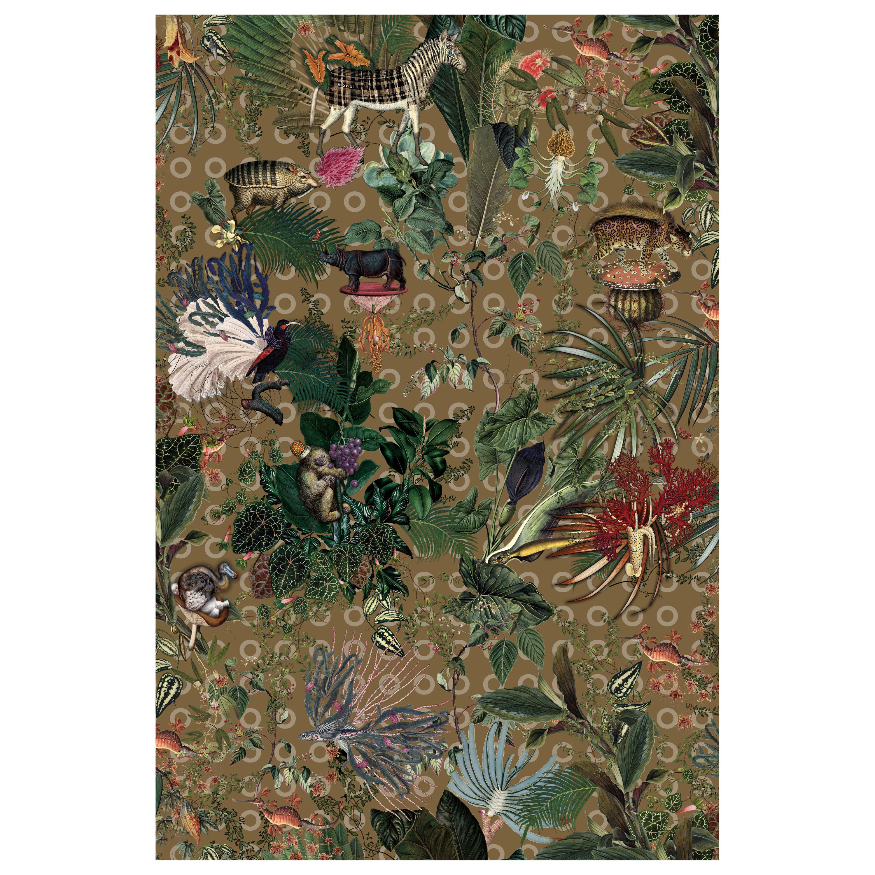 Moooi Small Extinct Animals Curry Rectangle Rug in Low Pile Polyamide For Sale