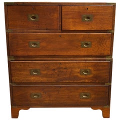 19th Century English Five Drawer Mahogany Campaign Chest