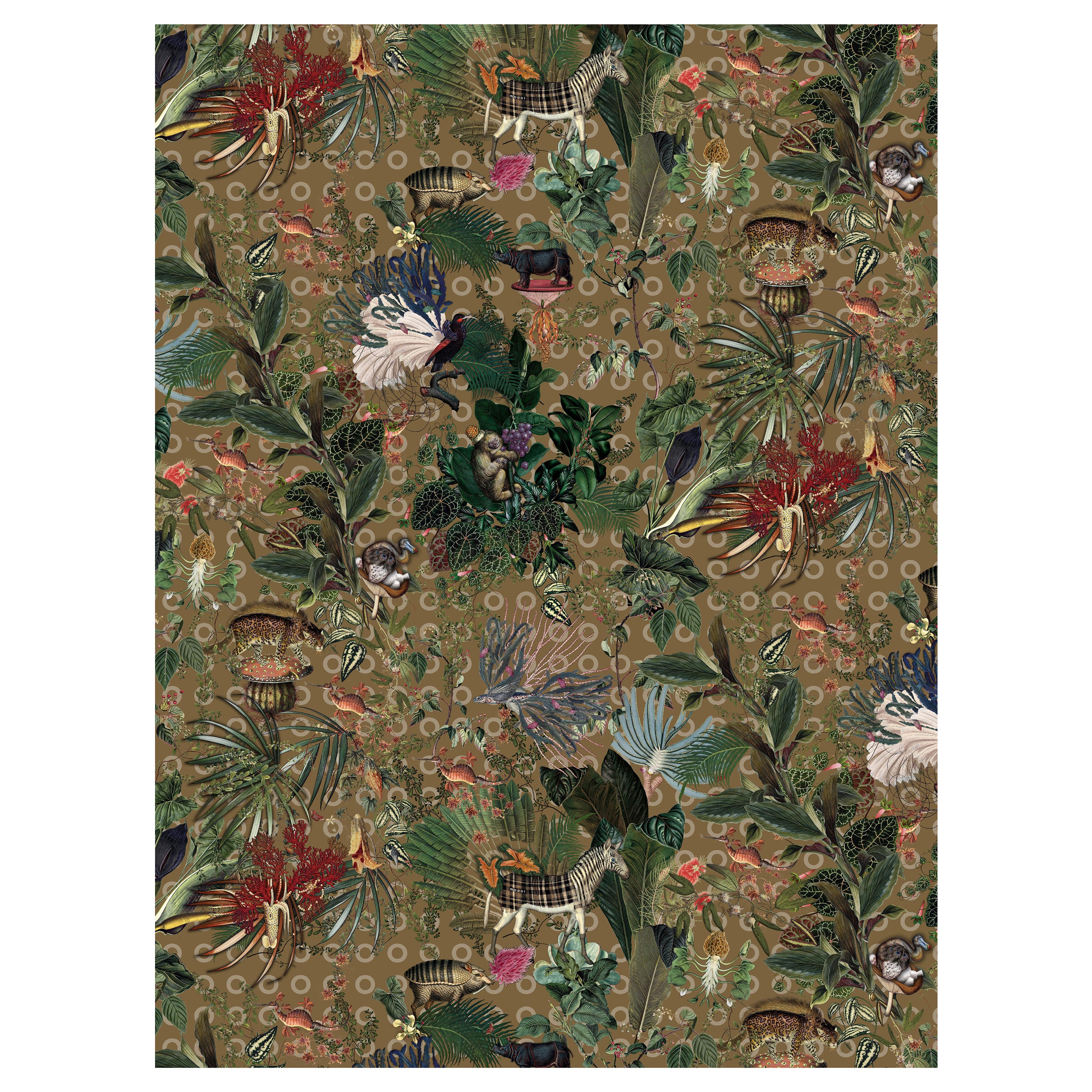 Moooi Large Extinct Animals Curry Rectangle Rug in Soft Yarn Polyamide For Sale