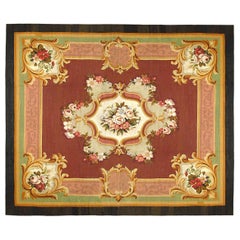 Antique French Aubusson Rug, in Room size W/ Central Medallion and Flowers