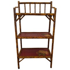 Lovely 3 Tier Vintage Bamboo Shelving Unit with Faux Painted Shelves