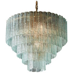 5-Tier Frosted Murano Glass Chandelier, Italy 20th Century