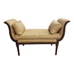 Louis XVI Scroll Arms Mahogany and Upholstered Bench with Pillows