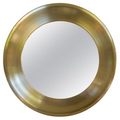 Retro Midcentury Modern Rounded Brass Mirror by Glasmäster in Markaryd, Sweden, 1960s