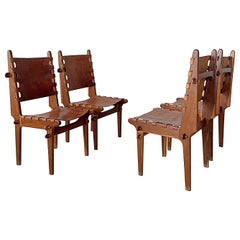 Angel Pazmino for Muebles De Estilo Chairs, Rosewood & Leather, 1960s, Ecuador