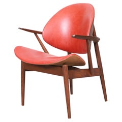 Vintage Leather "Clam Shell" Arm Chair by Seymour J. Wiener for Kodawood