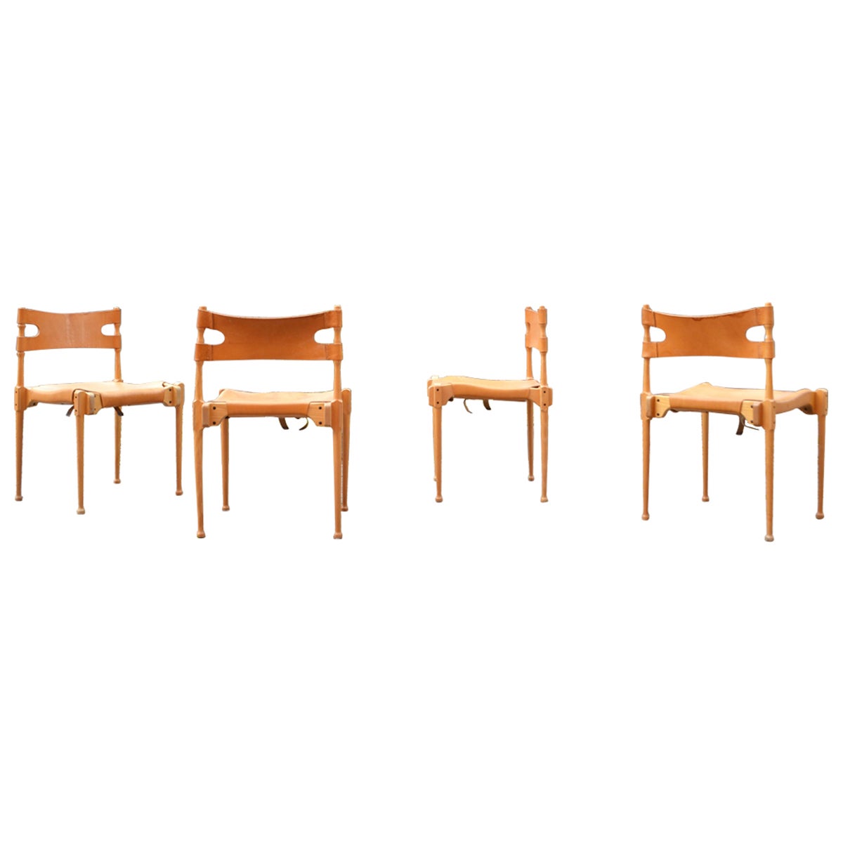 Otto Frei Model Montreal Ash Cognac Leather Dining Chair Karl Fröscher Set of 4