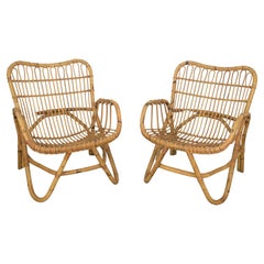 Pair of Italian Bamboo Armchairs  in the style of Tito Agnoli, 1960s