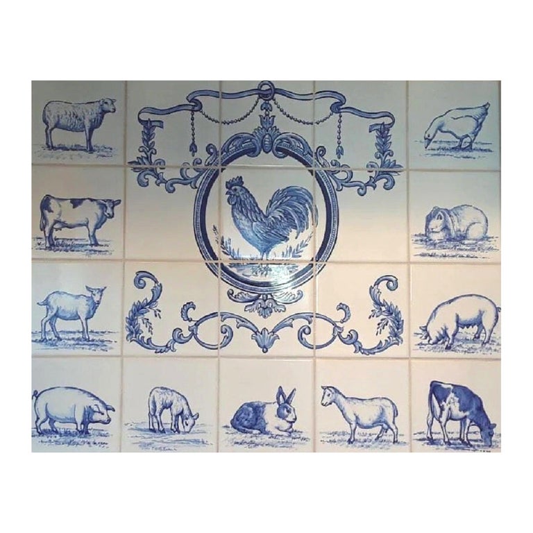 Farm Animals Kitchen Tile Mural in Pure Clay and Fine Ceramic For