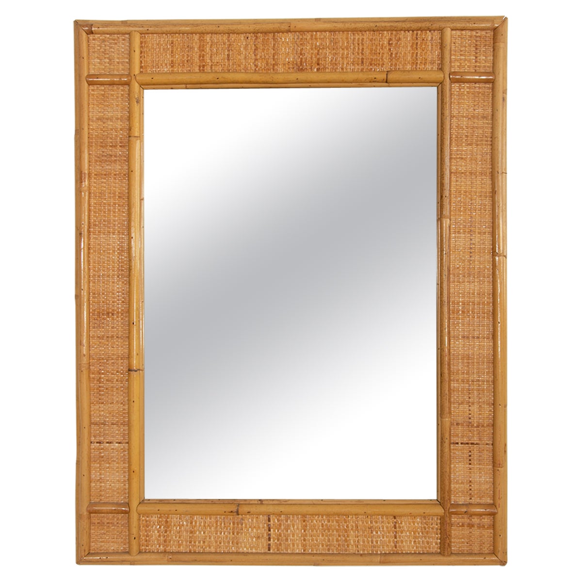 1980s Spanish Bamboo and Wicker Wall Mirror