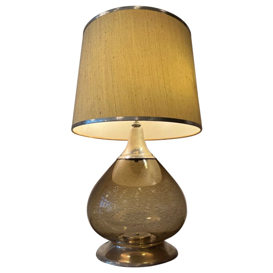 Vintage Glass & Steel Table Lamp, Italy, Ca. 1970s For Sale