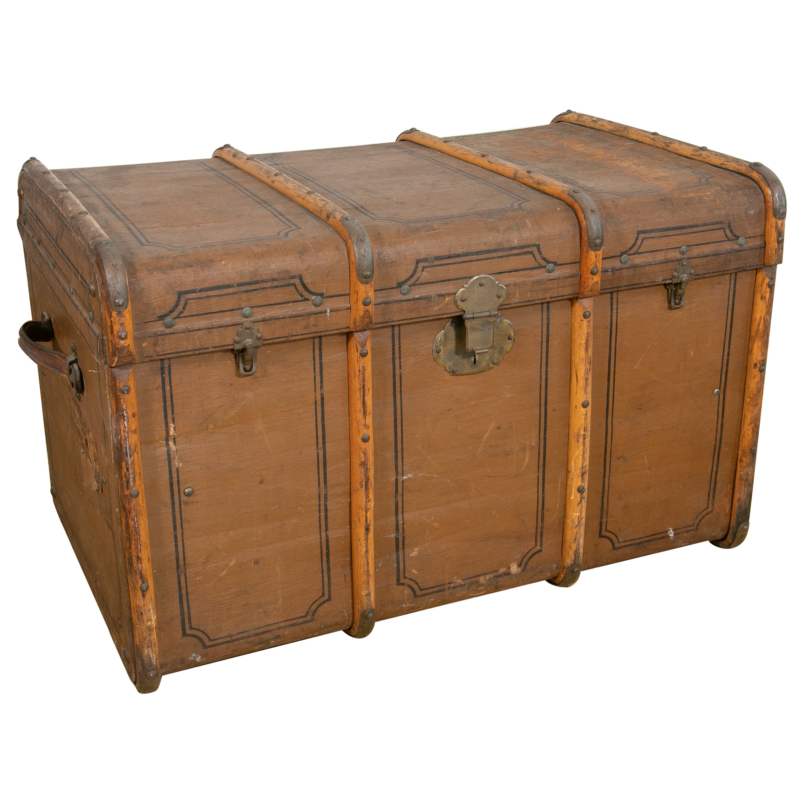 Wooden Travel Case Lined and Hand Painted  with Wooden Protections For Sale