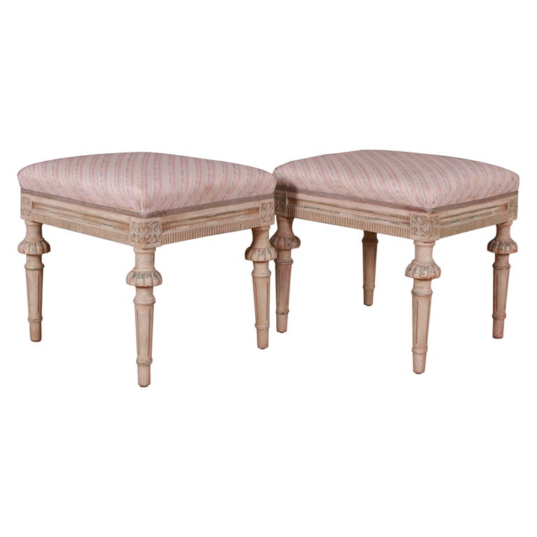 Pair of Swedish Gustavian Style Stools For Sale at 1stDibs