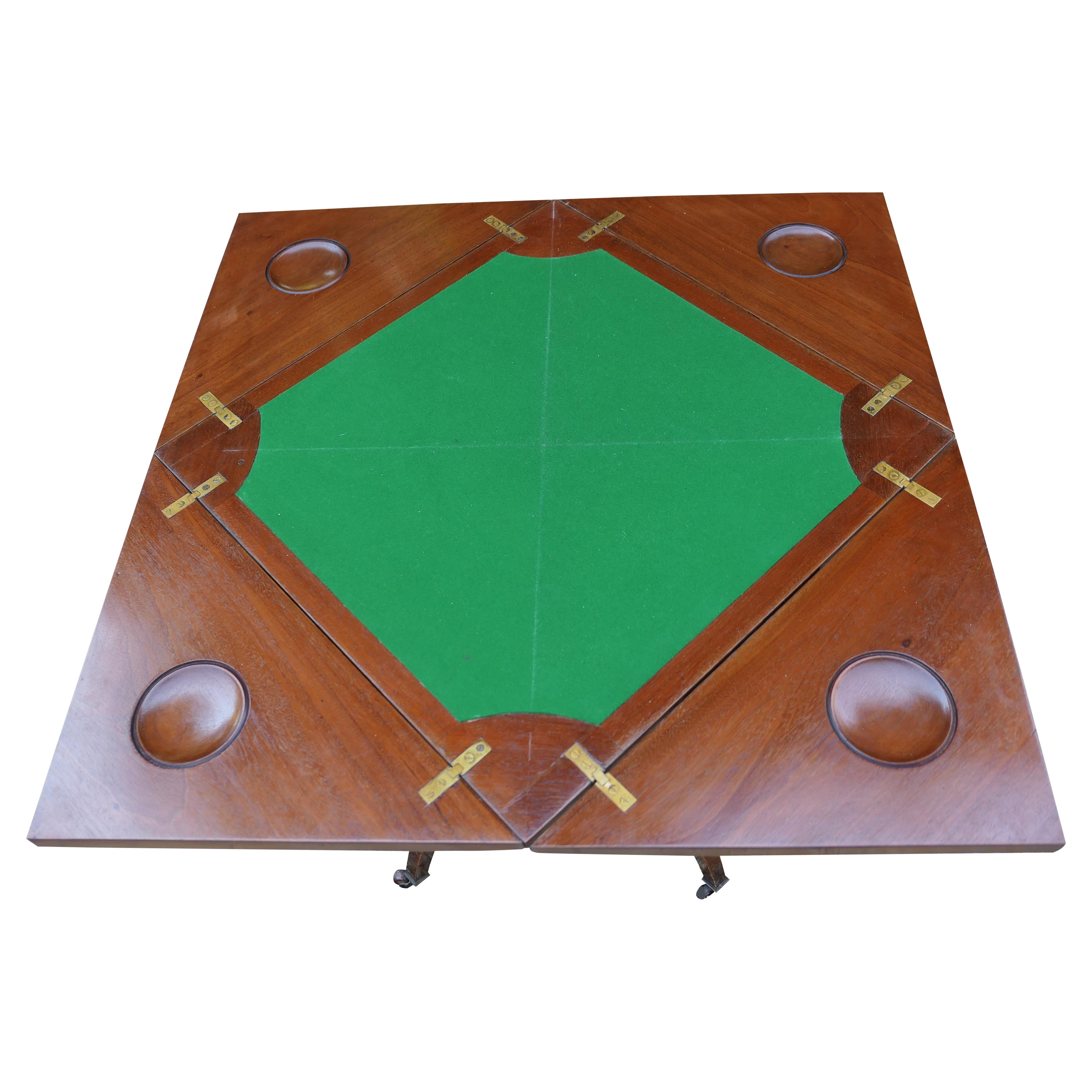 Late Victorian Envelope Card Table with Gaming Wells For Sale
