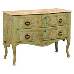 Charming Hand-Painted Italian Serpentine Chest w/ Urn & Floral Design, 19th C.