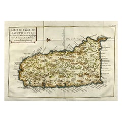 Jacques Nicolas Bellin, St Lucia, West Indies, Hand Colored Map