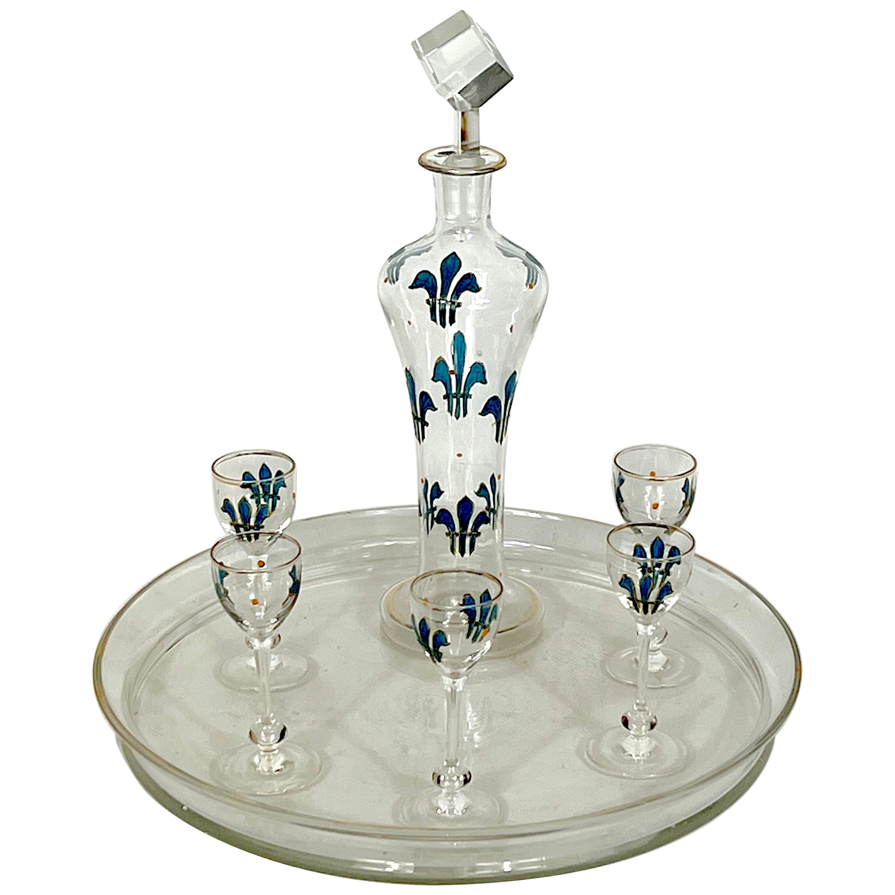 Italian Art Nouveau Glass Liquor Set from 1920s For Sale