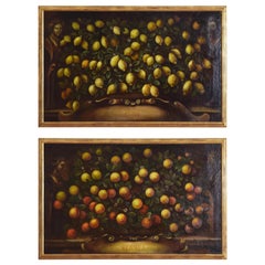 Italian Renaissance Style Pair of Oils on Canvas, Citrus Still Life